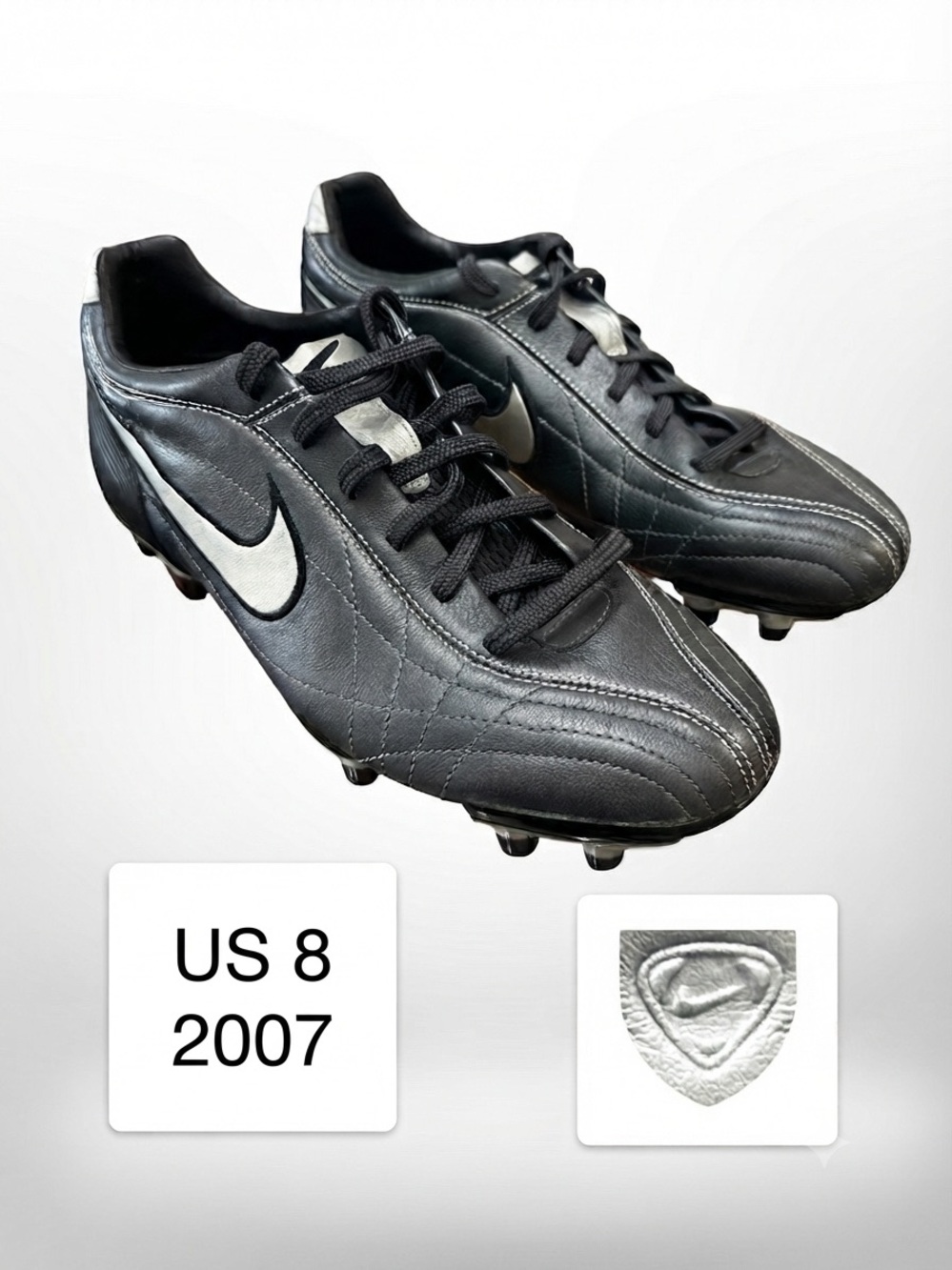 Vintage Nike Total 90 Soccer Cleats US 8 (2007) Black Silver Football Boots